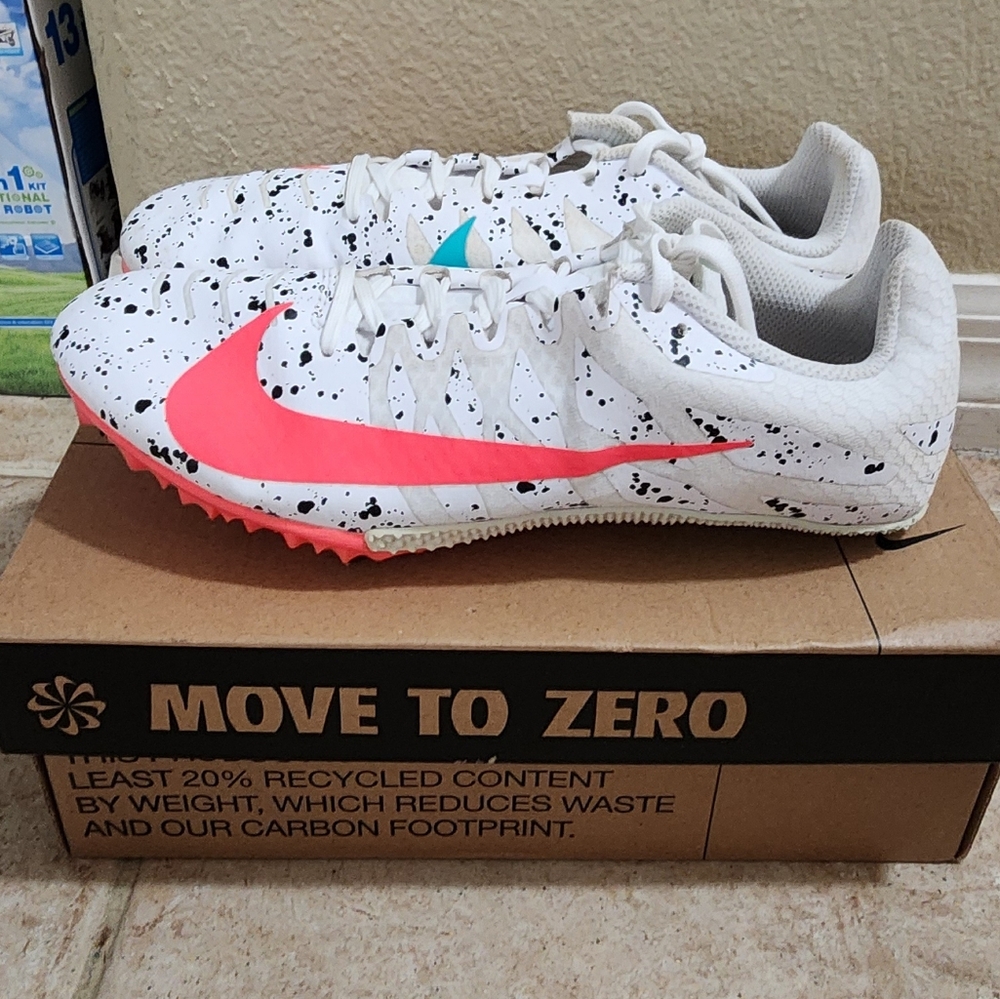 Nike White and Pink Zoom Rival S9 Track Shoes